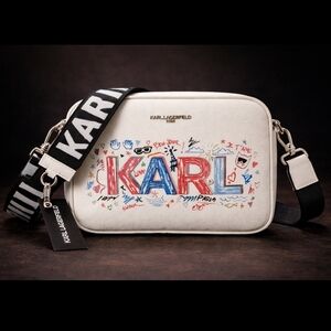 Karl Lagerfeld Paris Graffiti “KARL Crossbody Bag NWT White Pebbled Leather